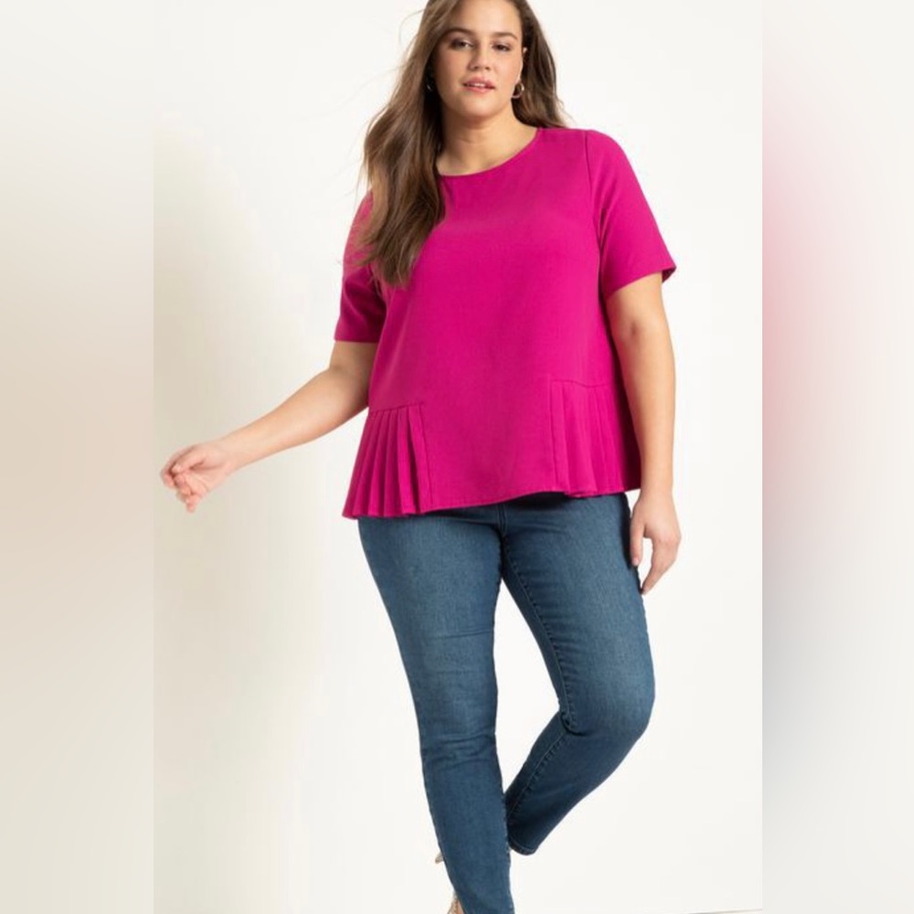 Eloquii Pleated Hem Top in Festive Fushia